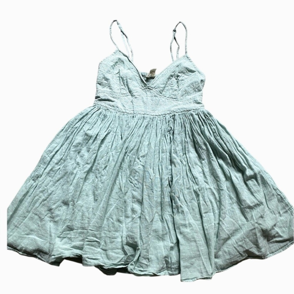 Babydoll A Line Embroidered Mint Mini Dress Medium Fairy Feminine Romantic Boho